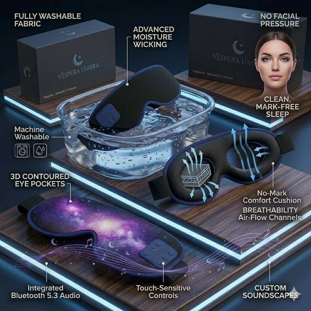 Vespera Umbra Contoured Audio Sleep Mask | Bluetooth 5.2 Blackout Design for Side Sleepers